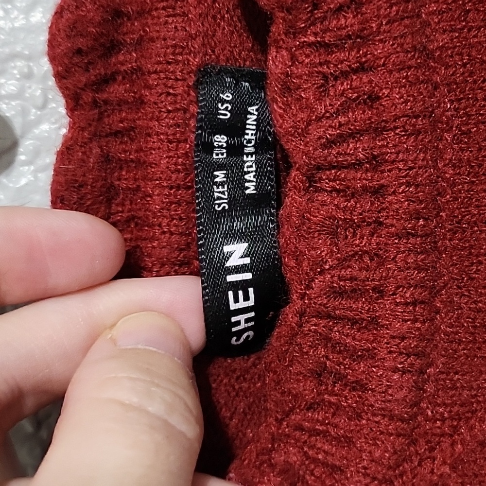 SHEIN Deep Red Cable Knit Sweater - Picture 2 of 5